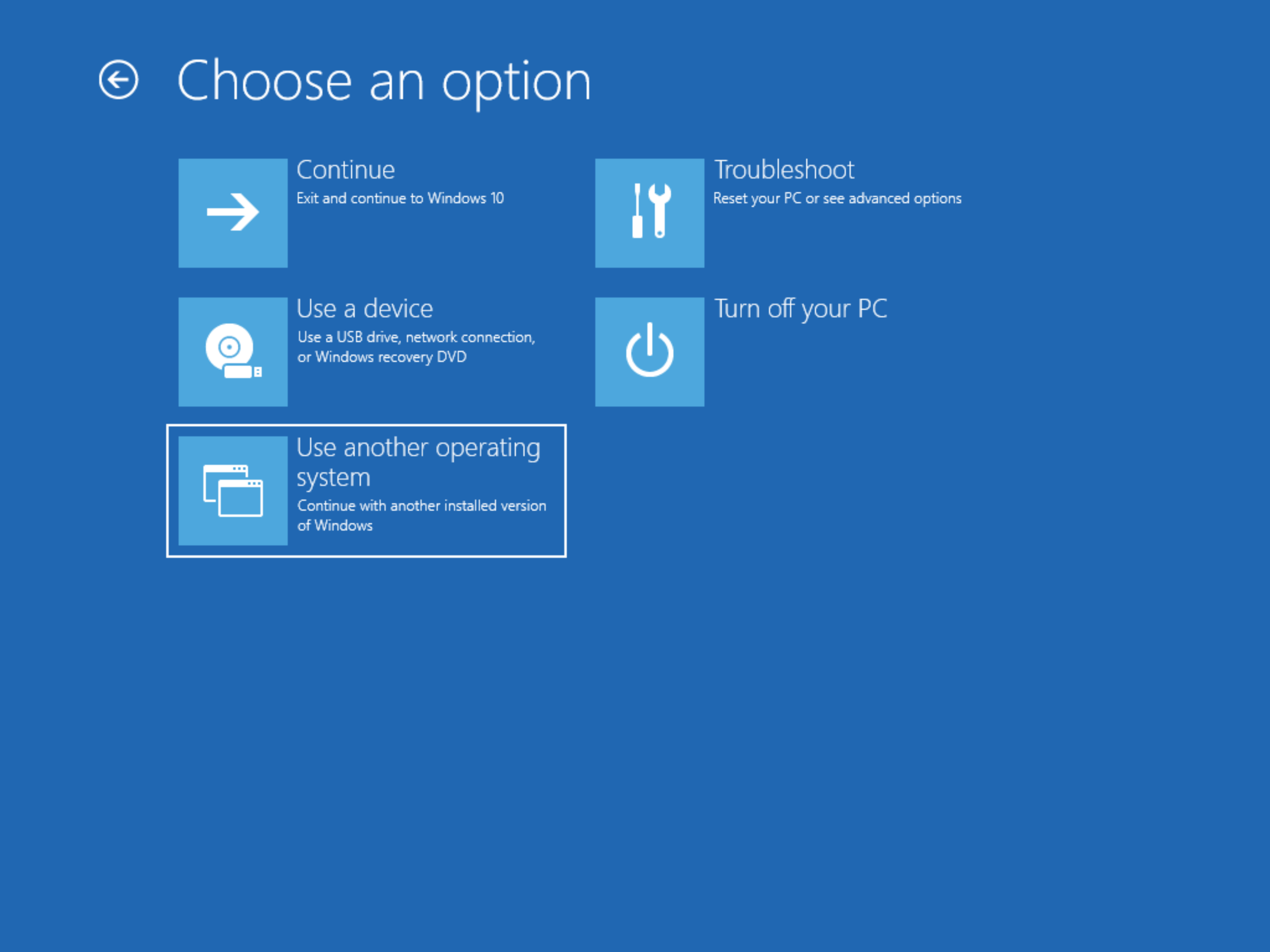 Windows 10 Boot Menu - Choose an option