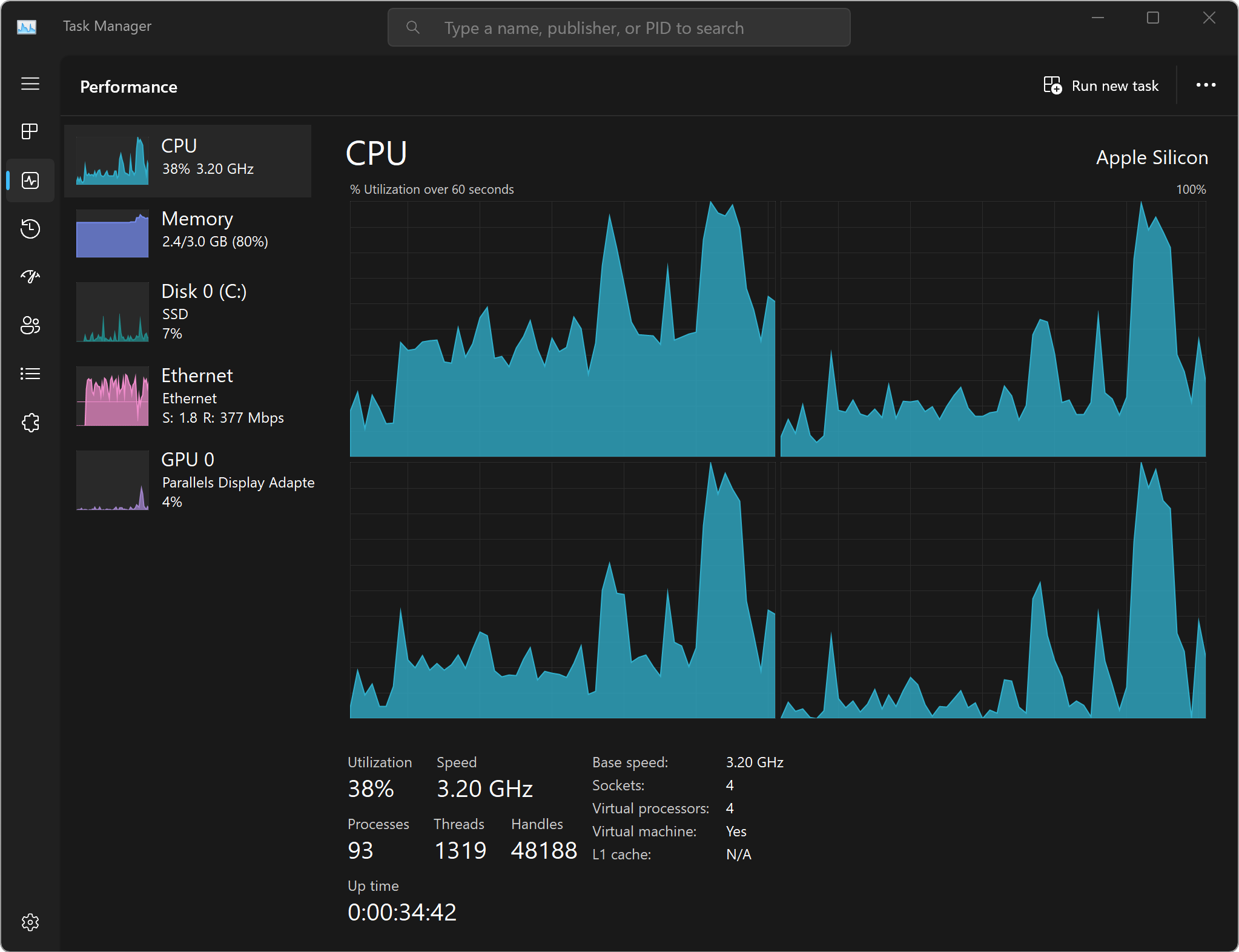 Windows 11 Task Manager - Performance Tab.