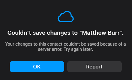 The ability to manage contacts from the web would never work correctly, and this was the error every time.