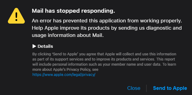The iCloud Mail web client would crash randomly and throw this message.